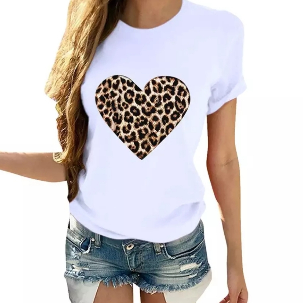 WHITE TEE WITH LEOPARD HEART